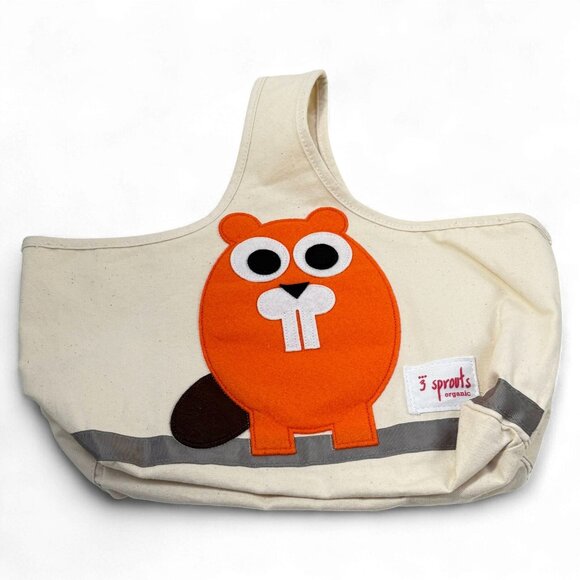 3 Sprouts Organic Cotton Canvas Bags Lot 2 Beaver and Mouse w liners - Picture 2 of 14